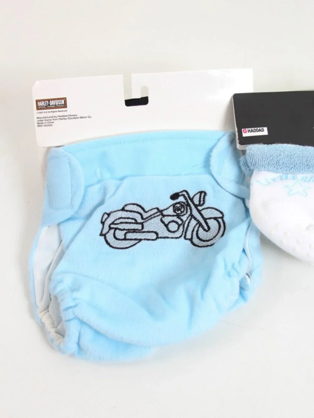Harley-Davidson Baby Plush Diaper Cover & 3 Pair Socks Set Blue 6-24M 6-12M NWT